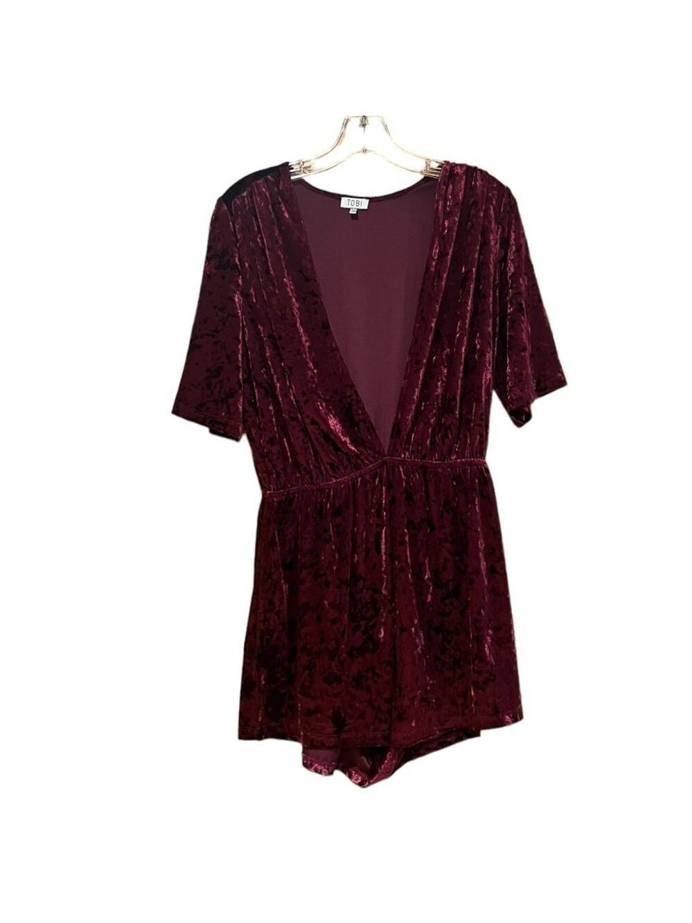 Tobi Red Crushed Velvet Deep V Romper Women's Large
